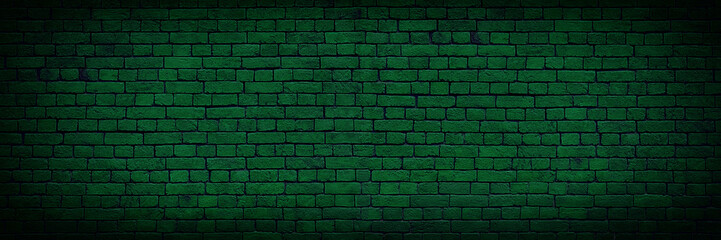 Old Green Texture Of Brick Wall. Old Green Brick Building Surface. Wall With Cracked Structure Grunge Background. Toned Wall Background. Abstract Web Banner.
