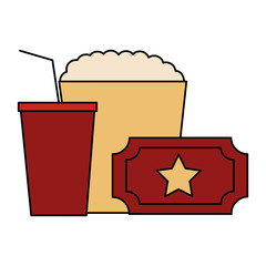 Sticker - popcorn and ticket isolated icon