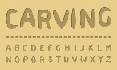 Wood Carving Handcrafted Typeface (Vector Font). Organic (Woodcut, Xylograph) Typography. 