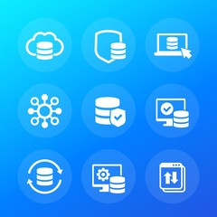 Sticker - database, data storage and security, vector icons