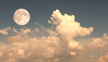 Moon Over Clouds As Nature Background.