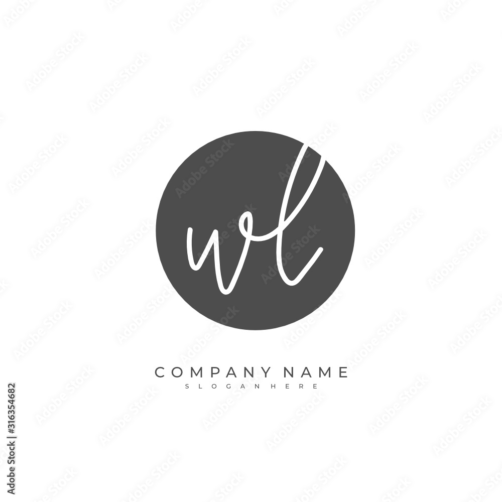  Handwritten initial letter W L WL for identity and logo. Vector logo template with handwriting and signature style.