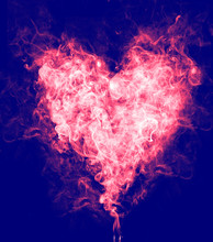 Red Heart Made Of Smoke On Dark Background