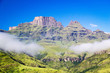 Cathkin Peak, Monk's Cowl and Champagne Castle on a sunny day and a blue sky, Drakensberg, South Africa