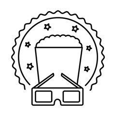 Sticker - cinema glasses and popcorn isolated icon