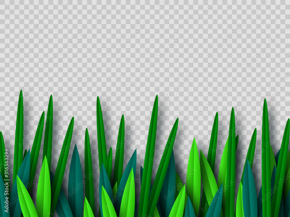 Vector green grass border isolated on transparent background. Paper cut ...