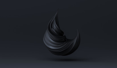 Abstract paint 3d wave, abstract shapes of black paint stroke spash close-up. Geometric digital art. Twisted shape in motion. 3D rendering. Conceptual art banner.