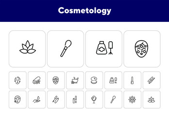 Wall Mural - Cosmetology line icon set. Mascara, nail polish, face, lotus flower. Beautician concept. Can be used for topics like beauty salon, beauty care, makeup