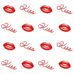 Canvas Print - Lips and marijuana leaves seamless vector pattern.Valentine's day vector background