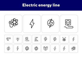 Sticker - Electric energy line icon. Set of line icons on white background. Power, electricity, lightning. Energy resource concept. Vector illustration can be used for topics like power, electricity, signboards