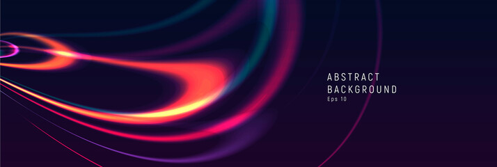 Wall Mural - vector illustration of red abstract background with blurred magic neon light curved lines, fluid lig