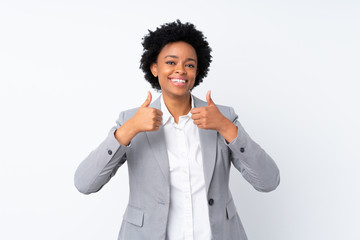 african american business woman over isolated white background giving a thumbs up gesture