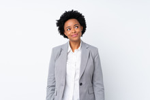 African American Business Woman Over Isolated White Background Laughing And Looking Up