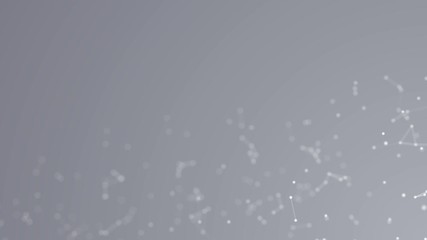 Abstract futuristic grey plexus background with moving connecting points and lines. Science, technology, business, space concept. Plexus digital dynamic wallpaper. Copy space.