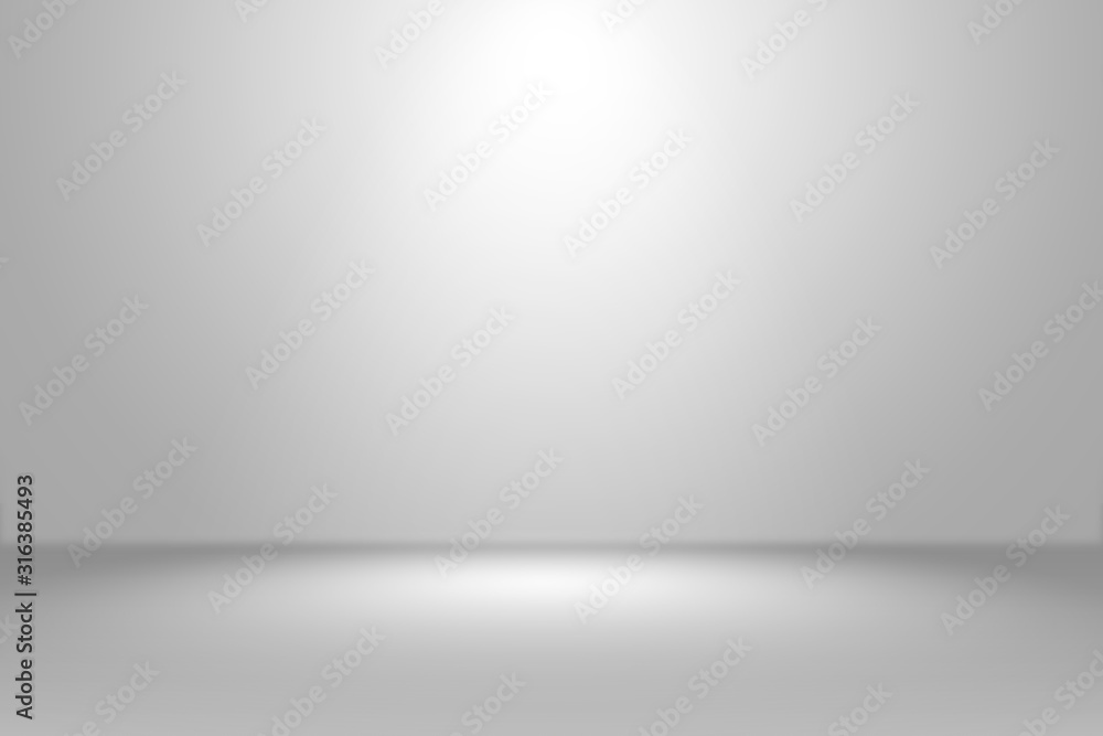 Abstract empty white and gray gradient soft light background of studio ...