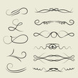 Hand drawn decorative curls, swirls, dividers collection. Design Ink elements illustration. Victorian set of brown gradient ornate page decor elements banners, frames, dividers, ornaments and patterns