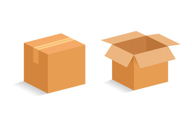 Wall Mural - Opened and closed cardboard box. Vector illustration.