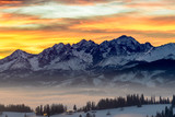 Fototapeta Góry - Views on Tatra Mountain in winter scenery from Lapszanka Pass.