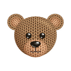 Wall Mural - Illustration of a funny knitted bear toy head. On white background