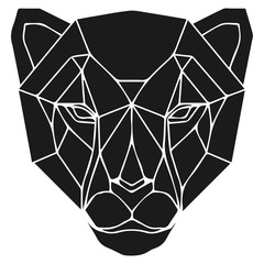 The black geometric head of cheetah or panther. Polygonal abstract animal of Africa. Vector illustration.