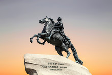 The Bronze Horseman - Equestrian Statue Of Peter The Great (1782) On Senate Square In Saint-Petersburg, Russia