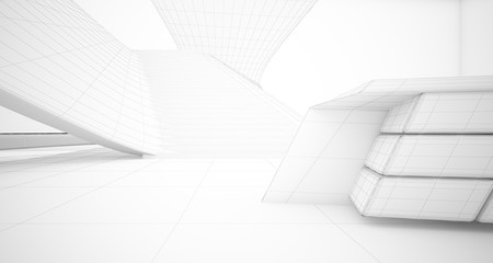 Abstract architectural white interior of a minimalist house. 3D illustration and rendering.