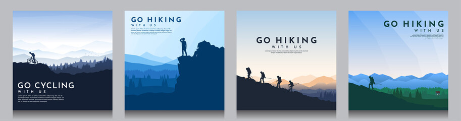 vector brochure cards set. travel concept of discovering, exploring and observing nature. hiking. cl
