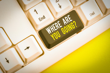 Wall Mural - Conceptual hand writing showing Where Are You Going Question. Concept meaning asking someone where he is heading to White pc keyboard with note paper above the white background