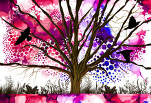 A Multi-colored Tree. Mixed Media. Hello Summer. Vector Illustration
