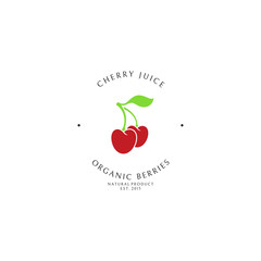 Sticker - Cherry juice. Logo template. Juicy berries