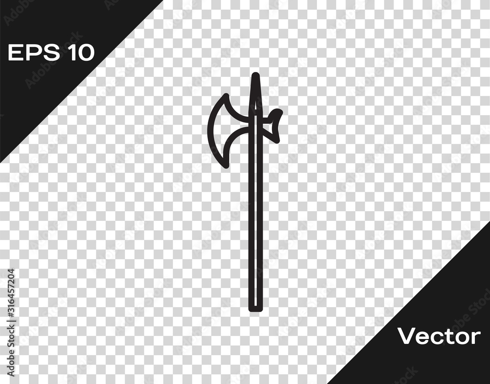 Halberd Icon Black line Medieval halberd icon isolated on transparent background ...