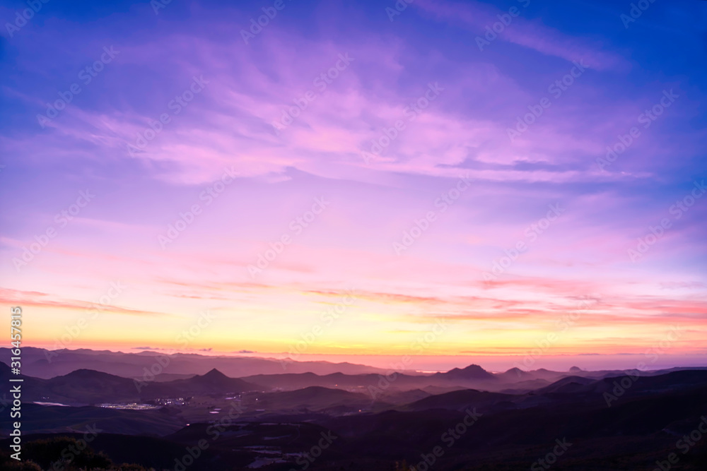 Purple, Magenta Sunset over Mountains  - obrazy, fototapety, plakaty 