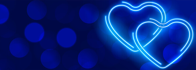 Wall Mural - glowing neon blue hearts bokeh banner design