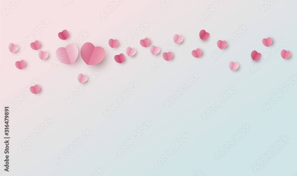 Valentines day background design of paper hearts with copy space vector illustration - obrazy, fototapety, plakaty 