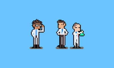 Wall Mural - Pixel art cartoon sciencetist character set.