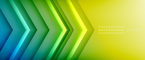 Arrow lines, technology digital template with shadows and lights on gradient background. Trendy simple fluid color gradient abstract background with dynamic straight shadow lines effect