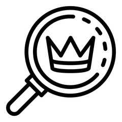 Sticker - Crown under magnifier icon. Outline crown under magnifier vector icon for web design isolated on white background