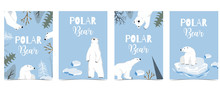 Collection Of Polar Bear Background Set With Ice And Tree.Editable Vector Illustration For Website, Invitation,postcard And Sticker