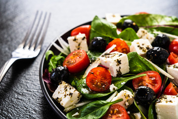 Poster - Fresh greek salad - feta cheese, tomato, lettuce, black olives and onion