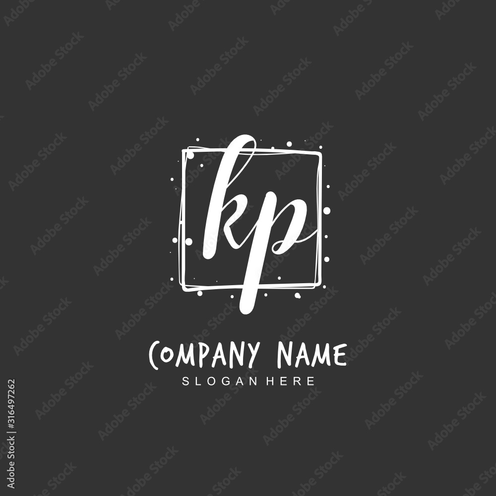 Handwritten initial letter K P KP for identity and logo. Vector logo template with handwriting and signature style. - obrazy, fototapety, plakaty 