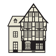 Wall Mural - European Half Timbered house on white background