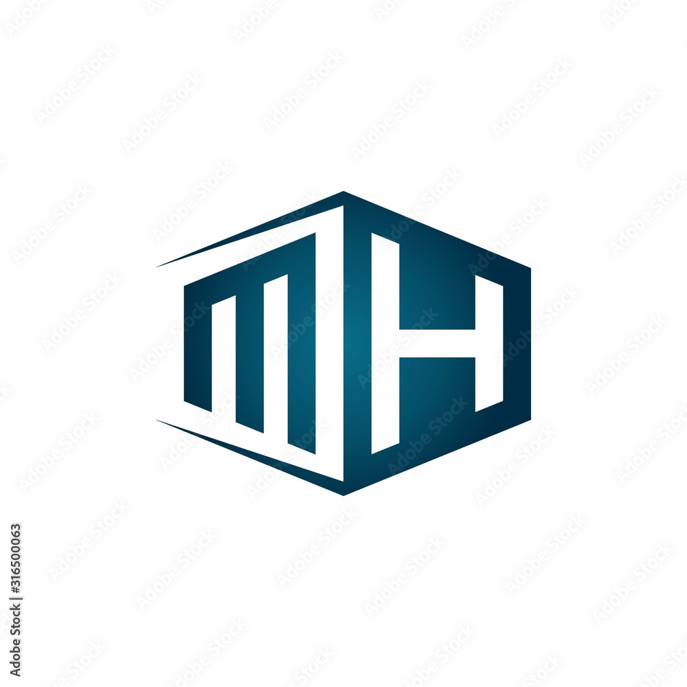 MH monogram logo with hexagon shape and negative space style ribbon ...