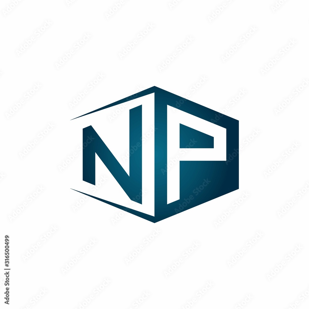 NP monogram logo with hexagon shape and negative space style ribbon ...