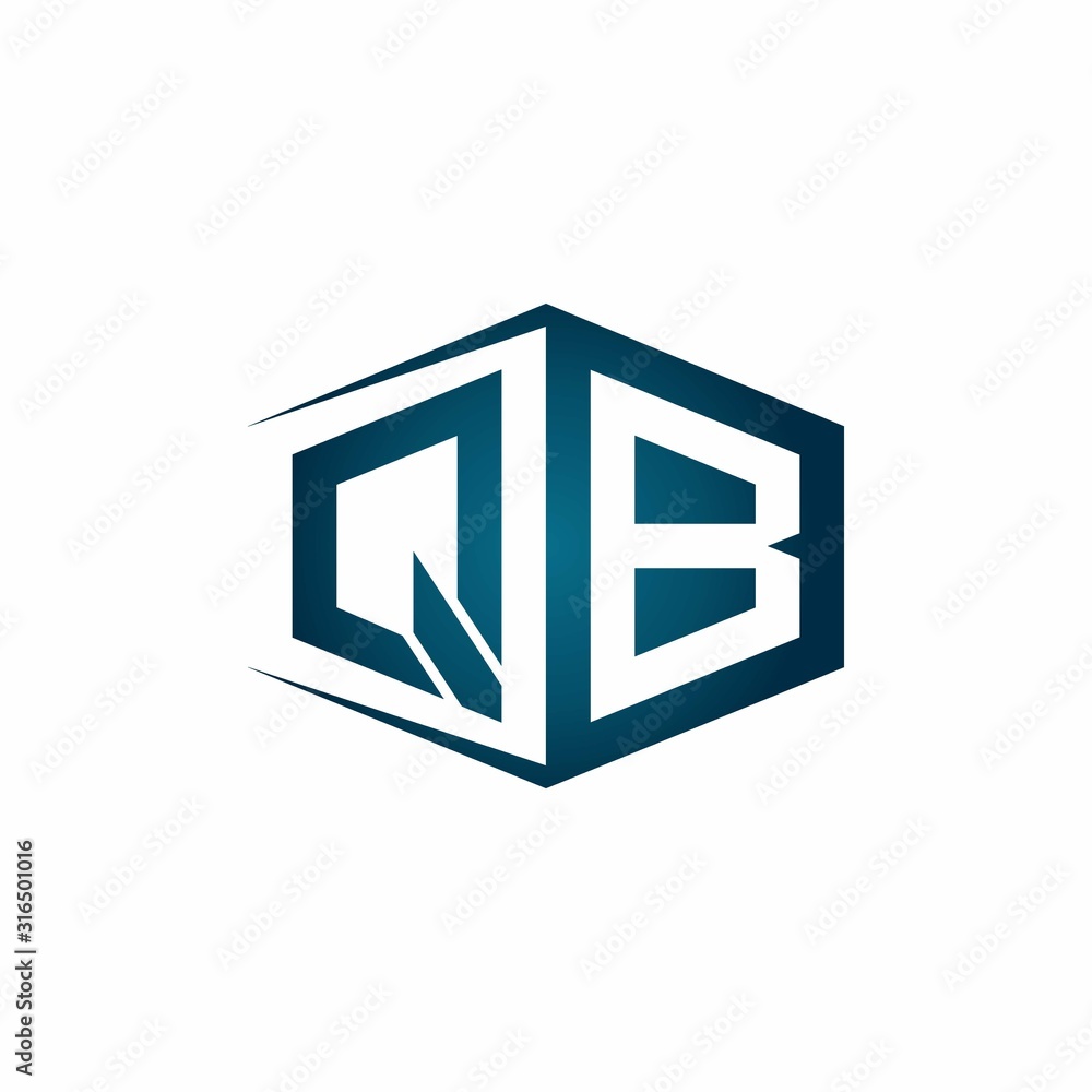 QB monogram logo with hexagon shape and negative space style ribbon ...