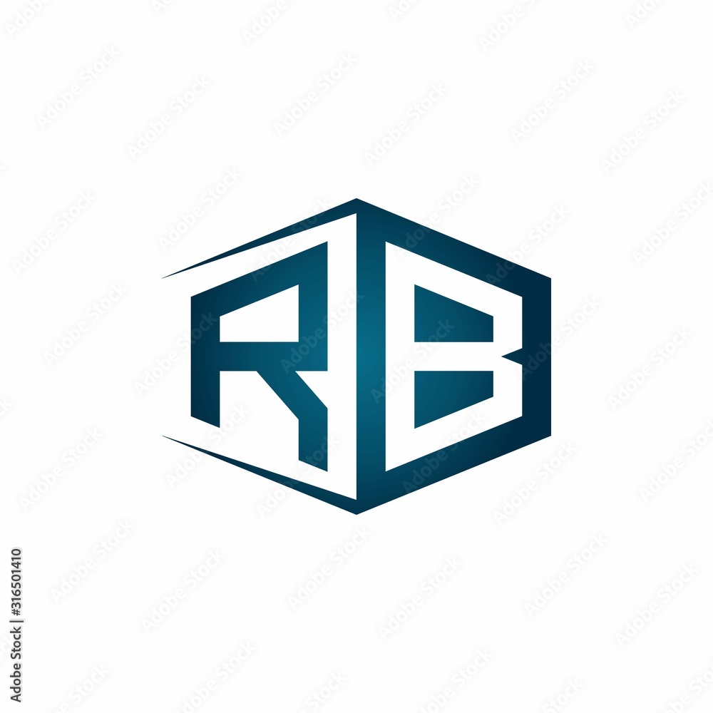 RB monogram logo with hexagon shape and negative space style ribbon ...