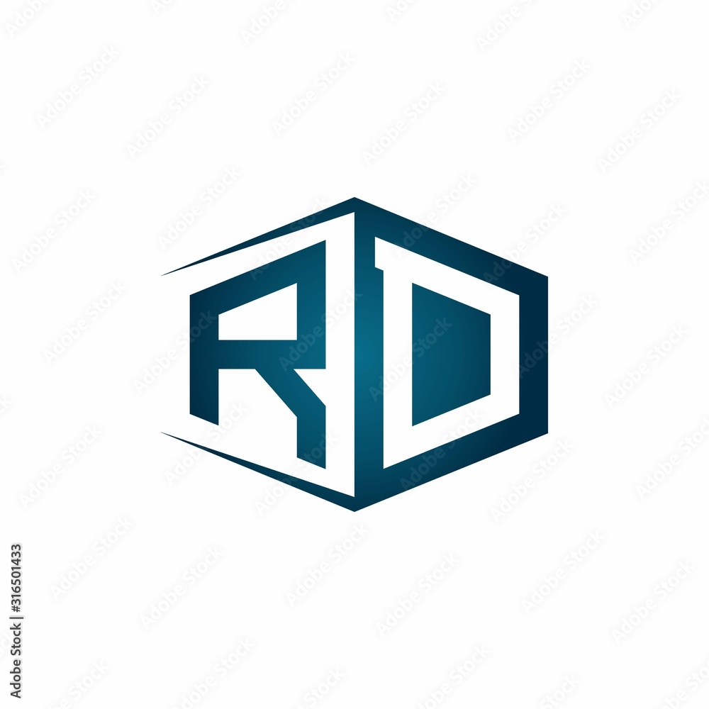 RD monogram logo with hexagon shape and negative space style ribbon ...