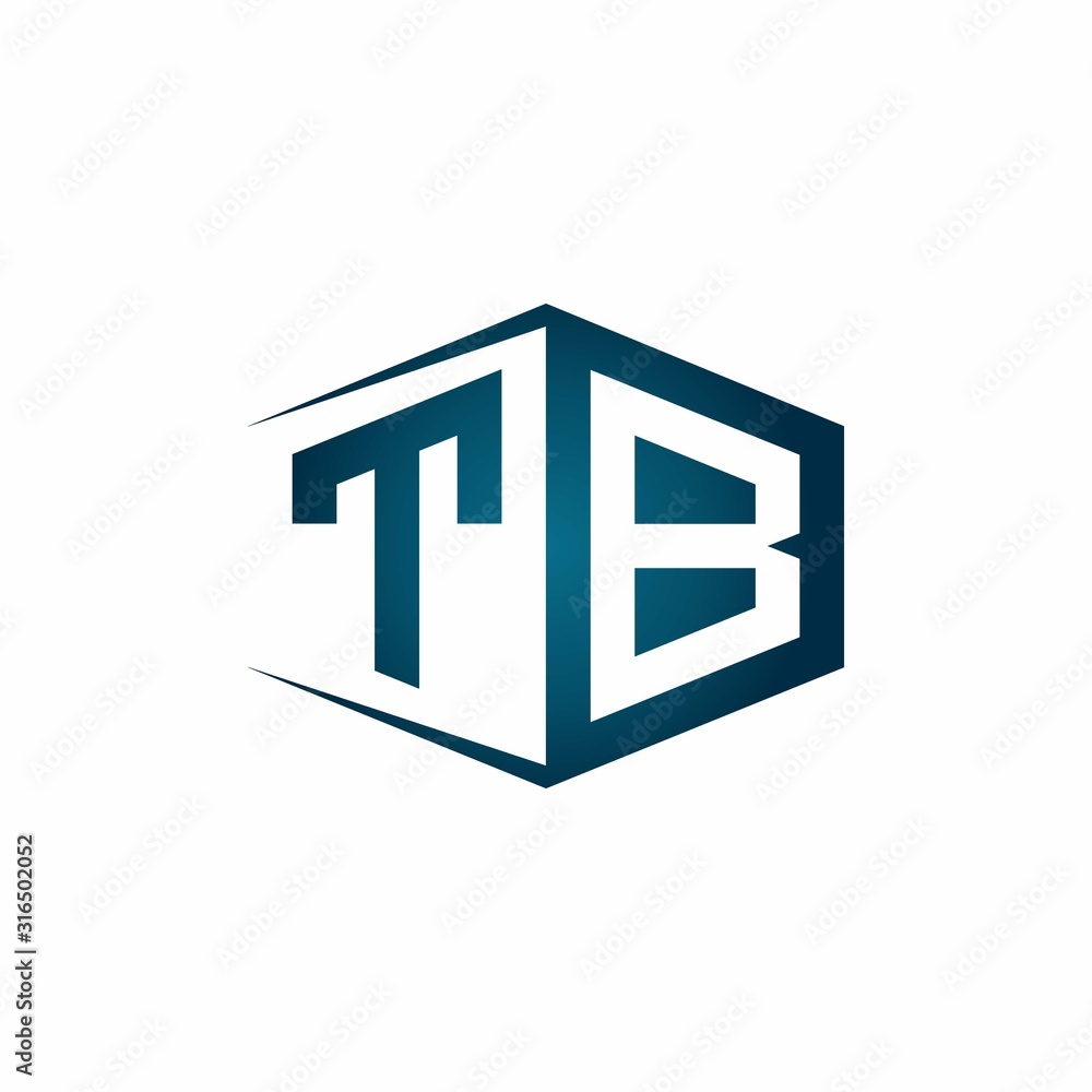 TB monogram logo with hexagon shape and negative space style ribbon ...