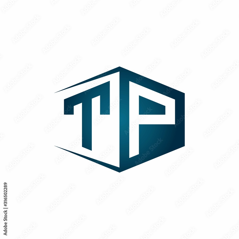 TP monogram logo with hexagon shape and negative space style ribbon ...