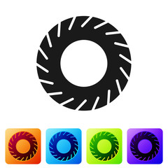 Black Car tire icon isolated on white background. Set icons in color square buttons. Vector Illustration