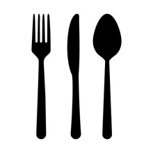 Spoon, Fork And Knife Icon Isolated On White Background. Trendy Tool Design Style